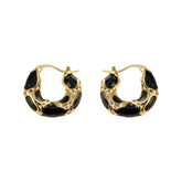 Rhinestone Stainless Steel Curl Hoop Stud Earrings